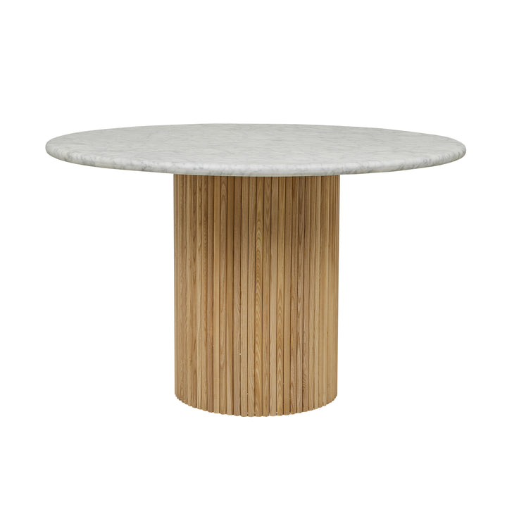 Benjamin Ripple Marble Dining Table Matt White Marble Natural Ash