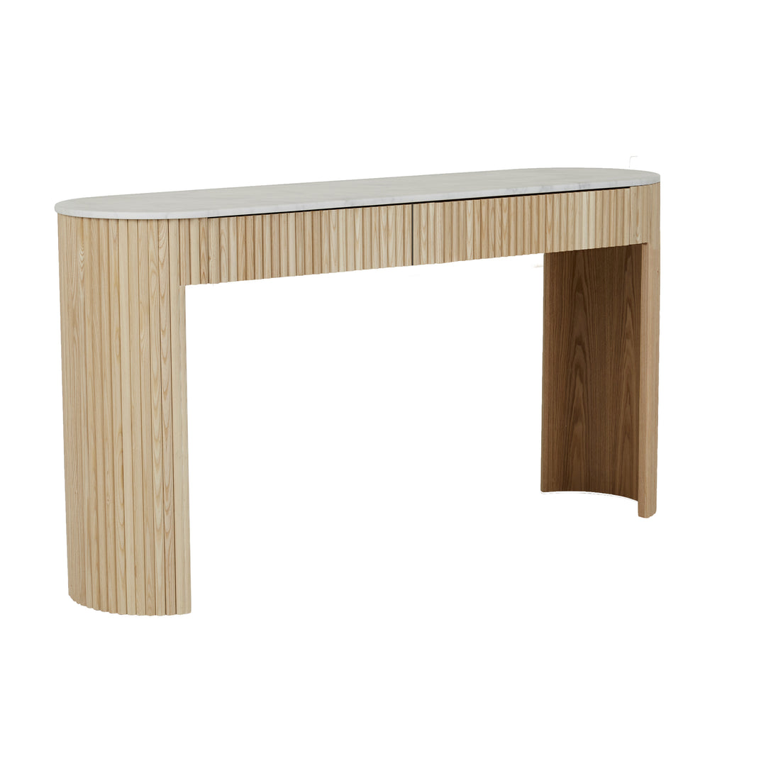 Benjamin Ripple Grand Marble Console Matt White Marble Natural Ash