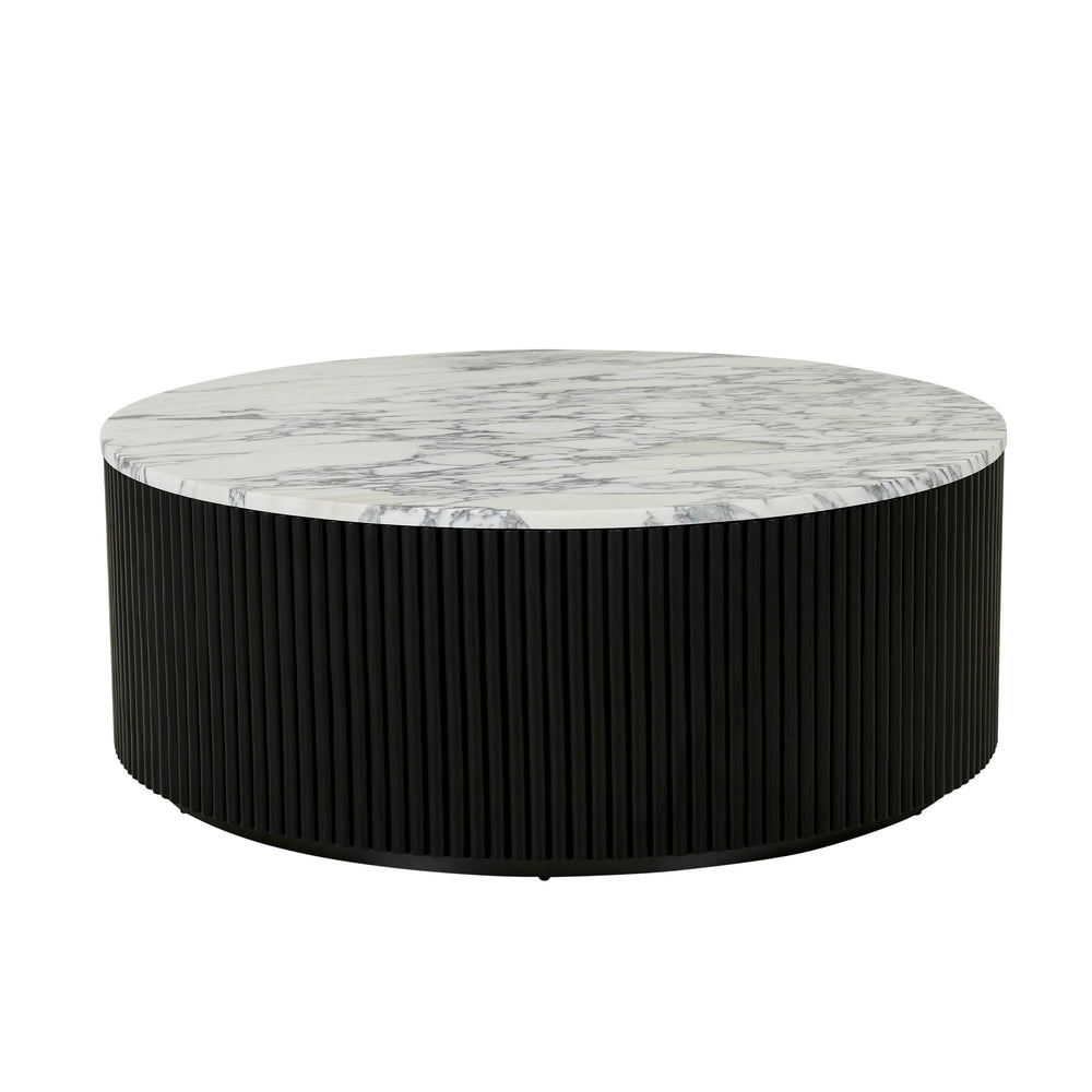 Benjamin Ripple Marble Coffee Table WHITE Black Oak