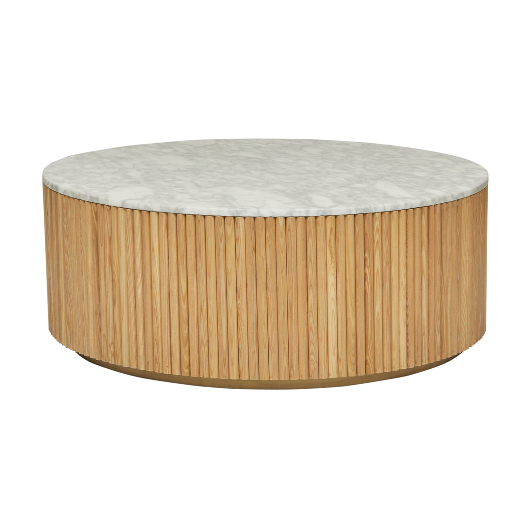 Benjamin Ripple Marble Coffee Table Matt White Marble Natural Ash