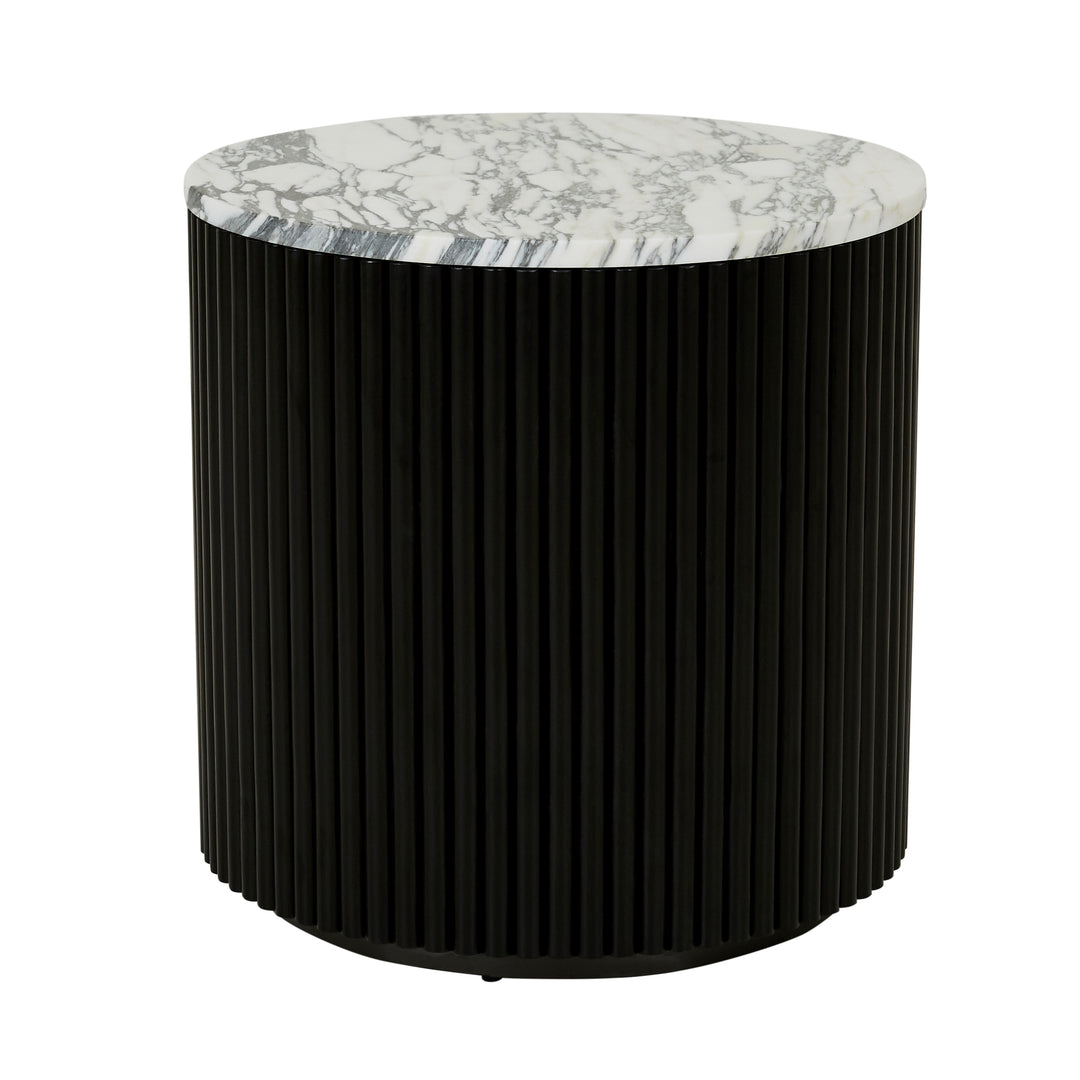 Benjamin Ripple Marble Side Table WHITE Black Oak