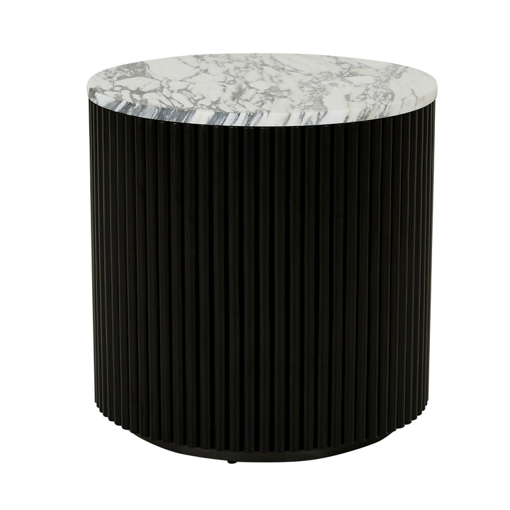 Benjamin Ripple Marble Side Table WHITE Black Oak