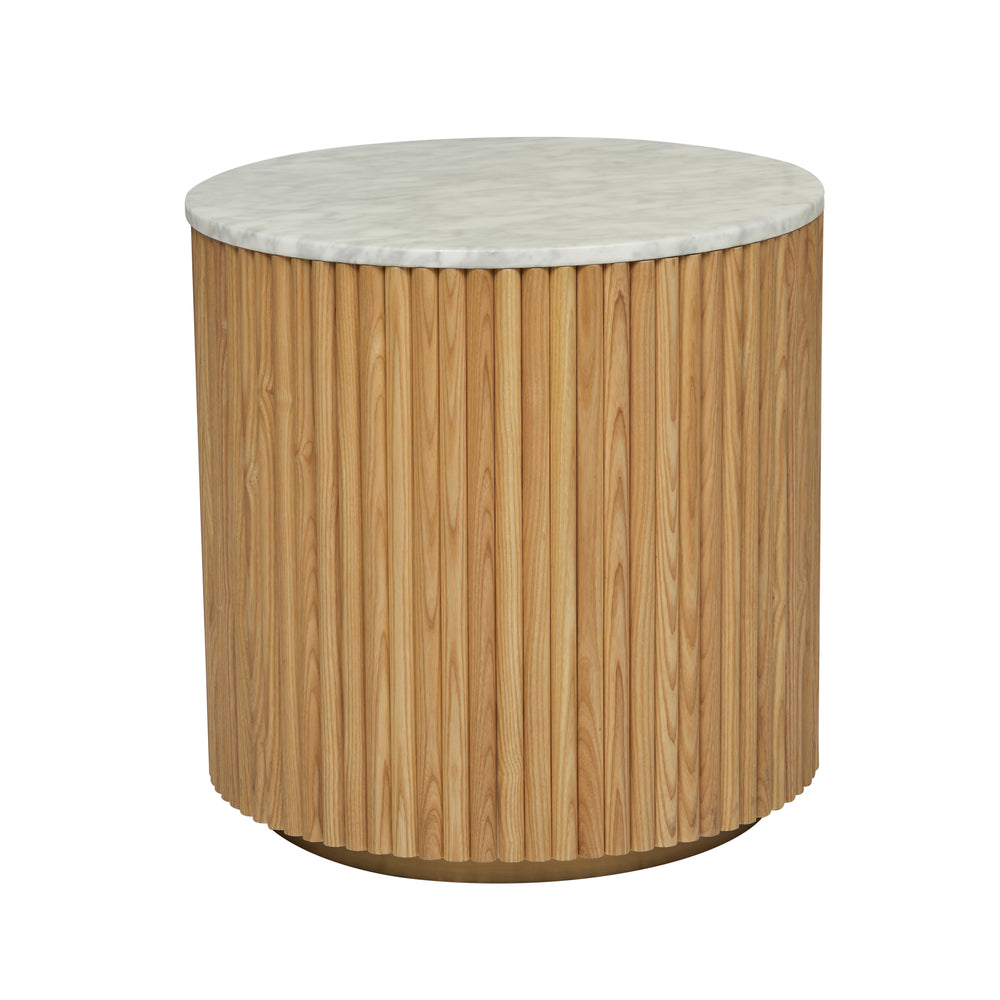 Benjamin Ripple Marble Side Table Matt White Marble Natural Ash