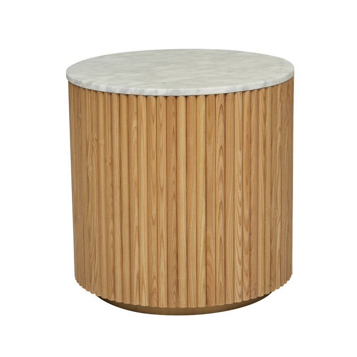 Benjamin Ripple Marble Side Table Matt White Marble Natural Ash