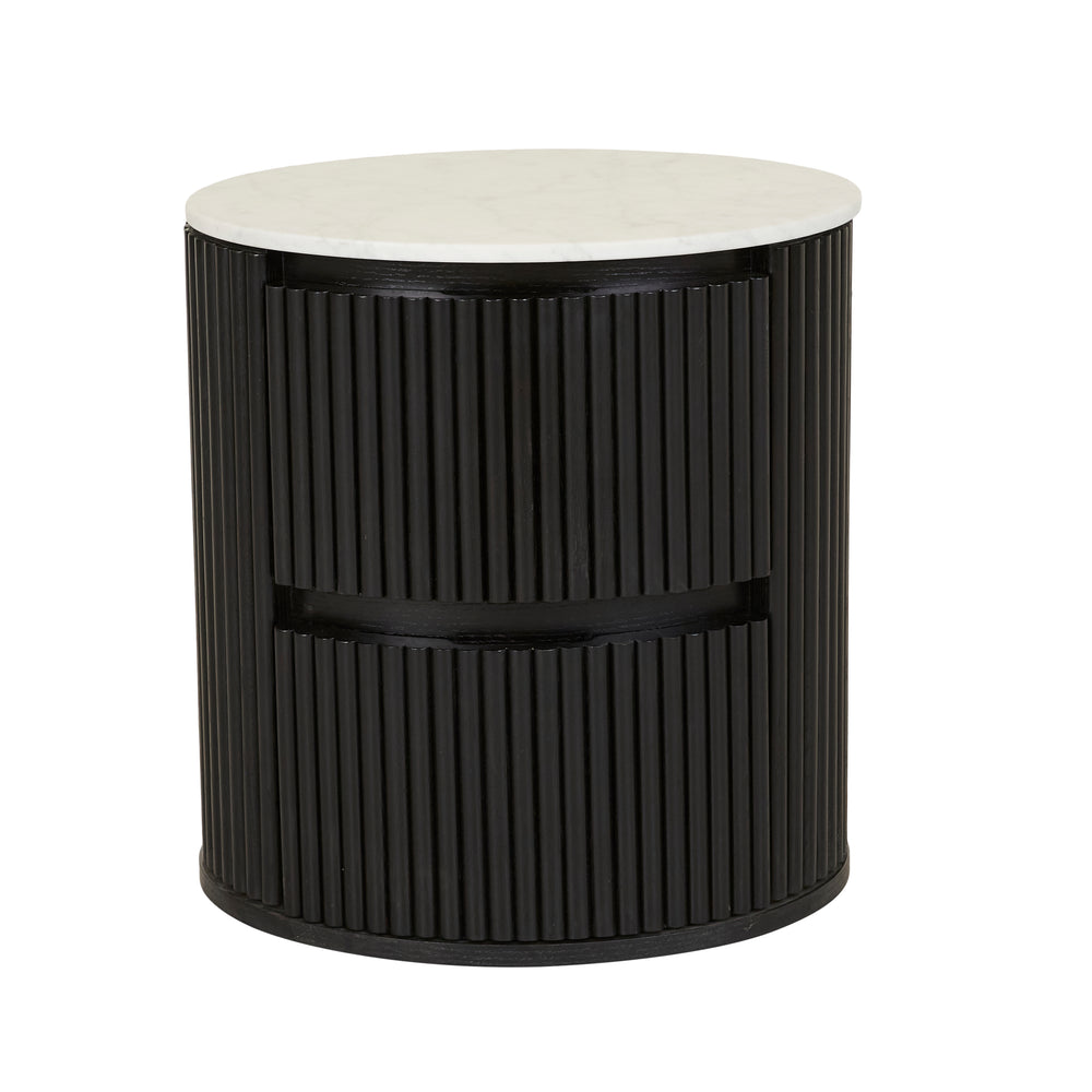 Benjamin Ripple Marble Round Bedside Matt White Marble Matt Black