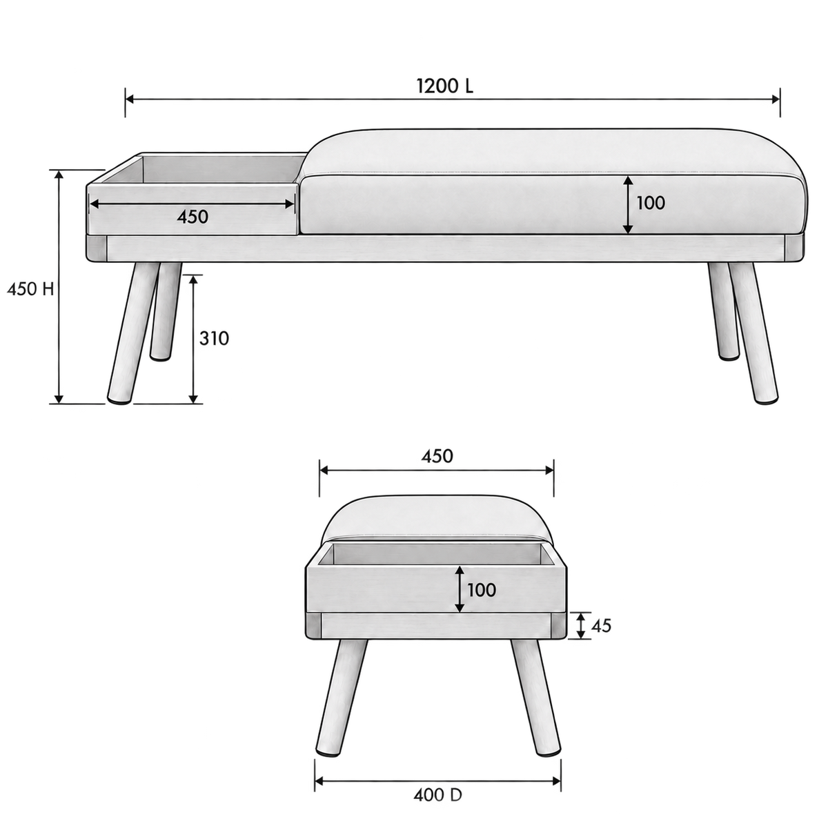 The Boxed End Bench Seat dimensions