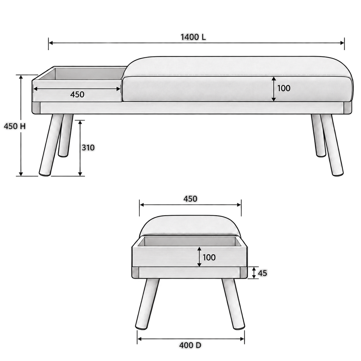 The Boxed End Bench Seat dimensions