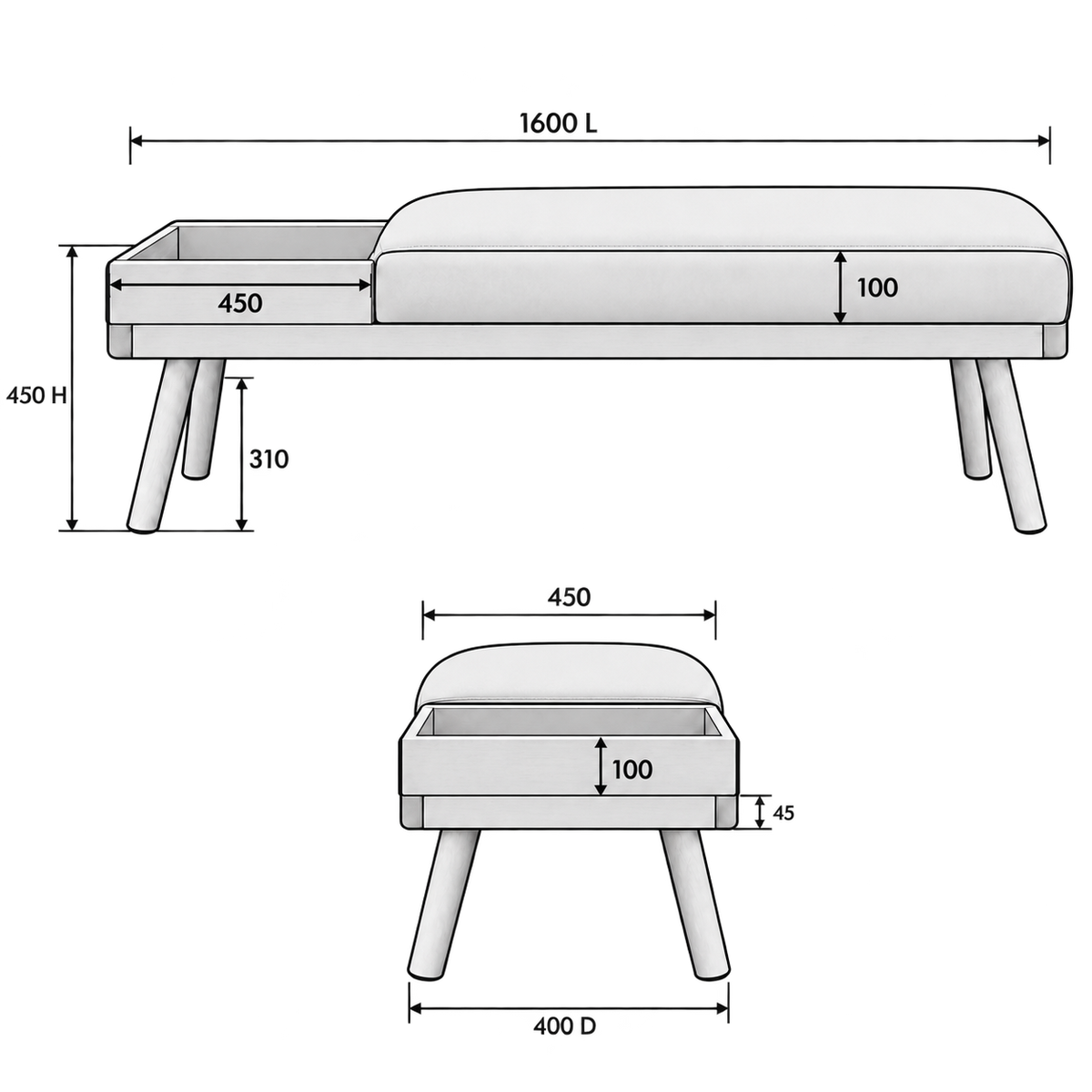 The Boxed End Bench Seat dimensions
