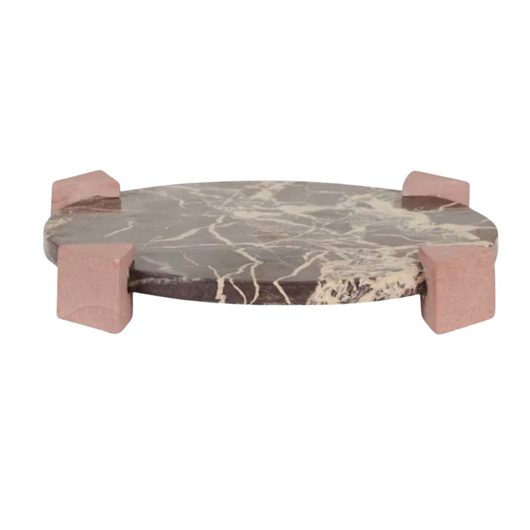 Rufus Hedra Round Tray - Cherry Marble - Red Sandstone